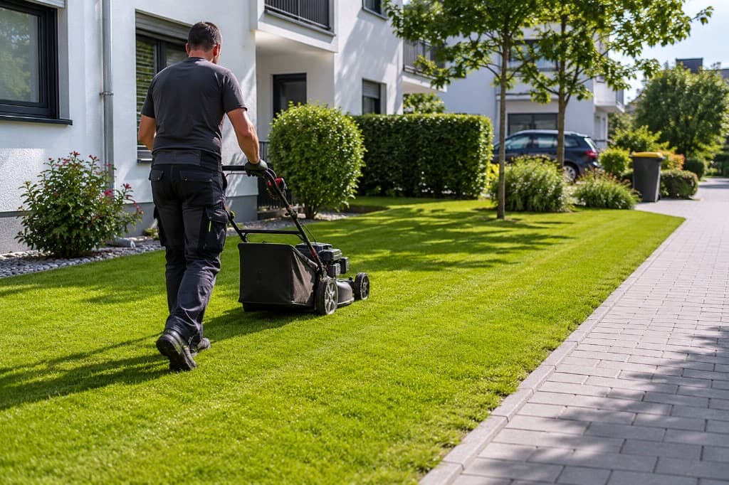 Hausmeisterservice – Rasenmähen und Grünpflege an Wohnanlagen durch DLS Zweidorf